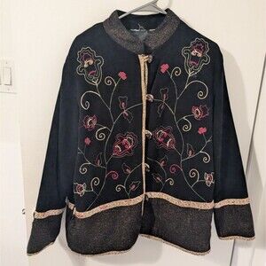 🌞 VINTAGE White Stag Embroidery Black Jacket (no tag but looks like large)